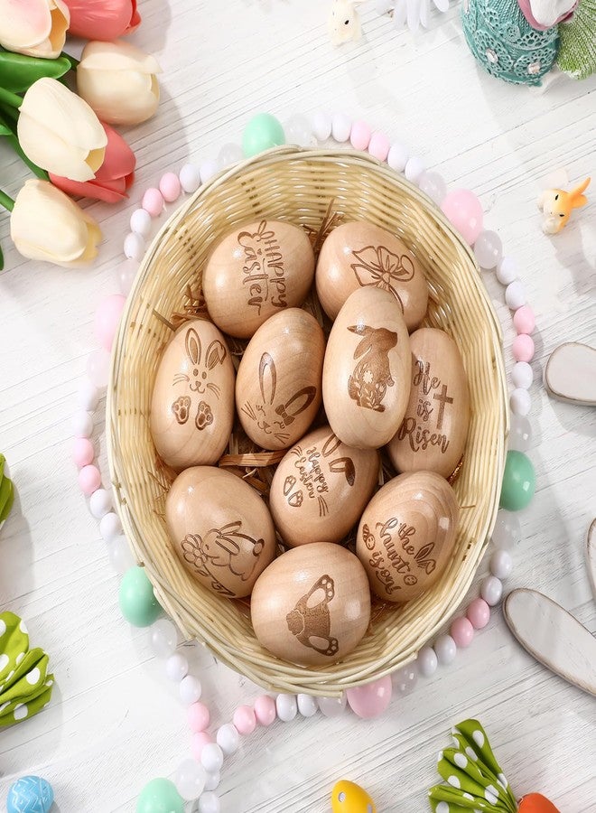 Yookeer 10 Pcs Wooden Easter Egg 2.4" Tall Wood Laser Engraved Fake Eggs for Easter Crafts, Basket Stuffers Fillers Party Supplies - Image 1
